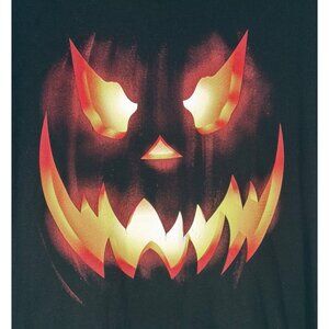 Celebrate Halloween Black Spooky Scary Pumpkin Face Graphic T-Shirt XL Cotton Se